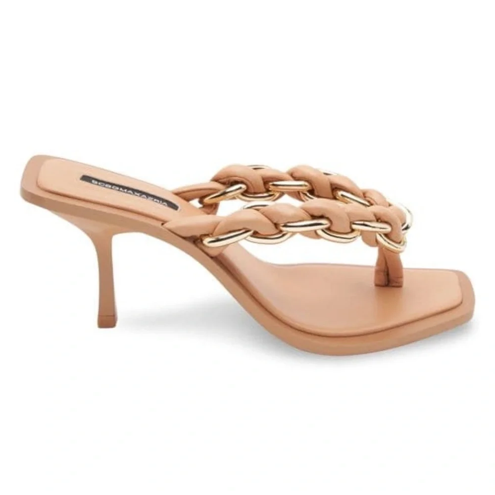 BCBGMAXAZRIA Mistia Braided Chain Heel Sandals in Palomino Sz 6 - Picture 1 of 13